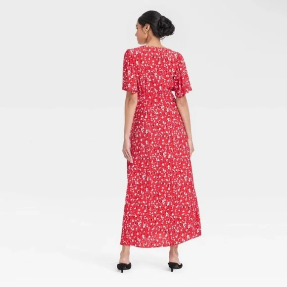 A New Day - Women's Short Sleeve Maxi Sundress Red Floral - Picture 2 of 7